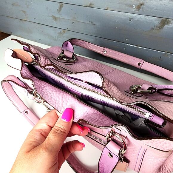 Coach Penelope Leather Satchel Handbag Lilac Purple Leather Bag Silver Hardware - Picture 4 of 15